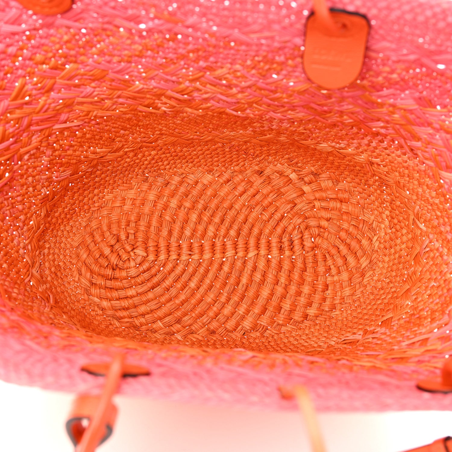 Loewe Iraca Palm Calfskin Degrade Paula's Ibiza Medium Anagram Basket Bag Pink Orange 5 of 10