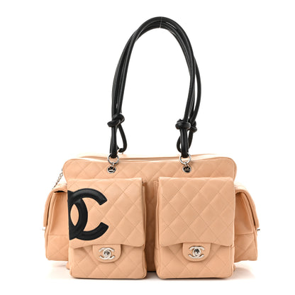 Chanel Calfskin Quilted Large Cambon Multipocket Reporter Beige Black 1 of 10