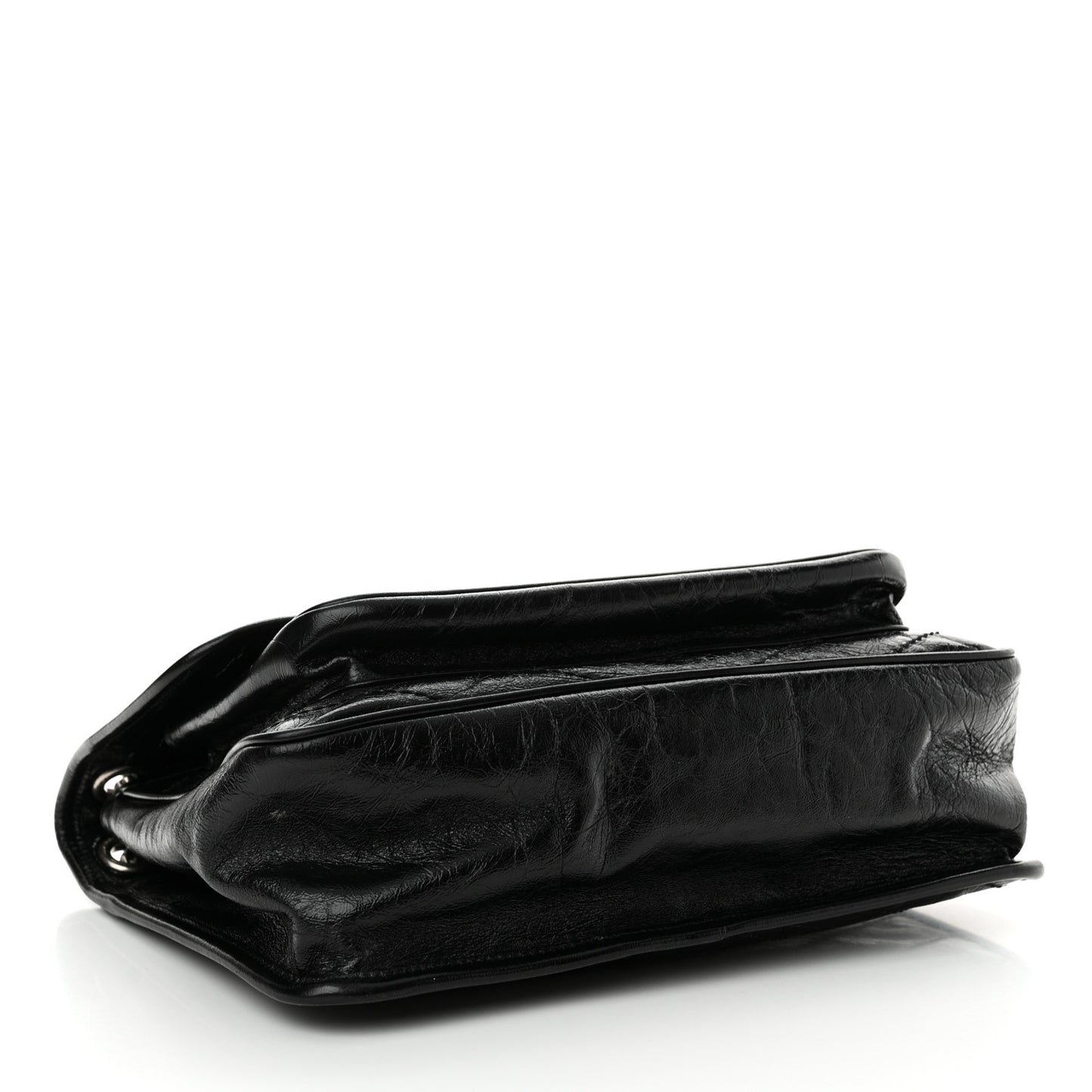 Crinkled Calfskin Matelasse Monogram Medium Niki Chain Satchel Black