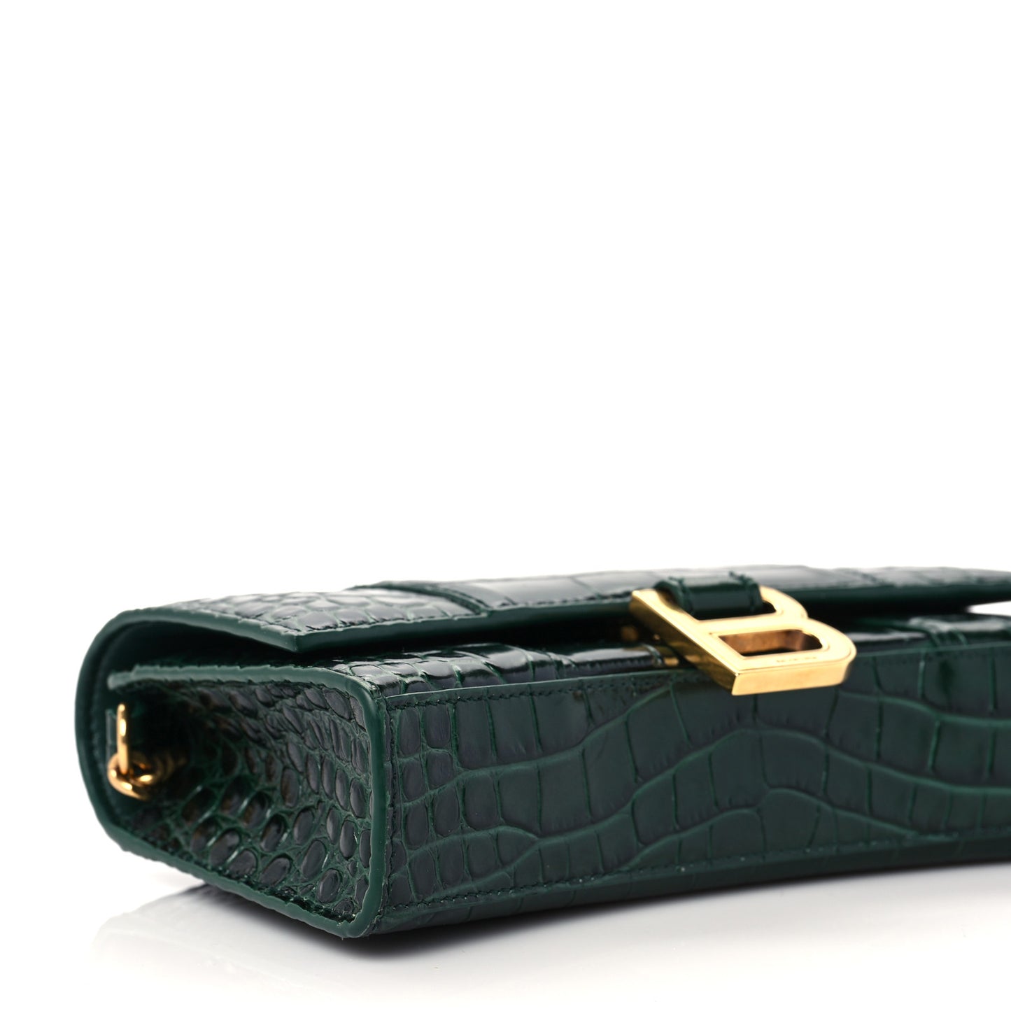 Shiny Calfskin Crocodile Embossed Hourglass Chain Bag Forest Green
