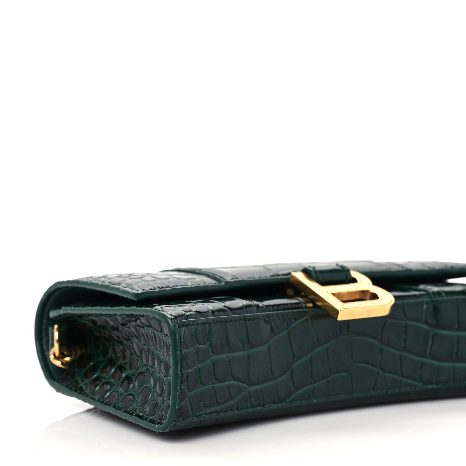 Balenciaga Shiny Calfskin Crocodile Embossed Hourglass Chain Bag Forest Green 6 of 7
