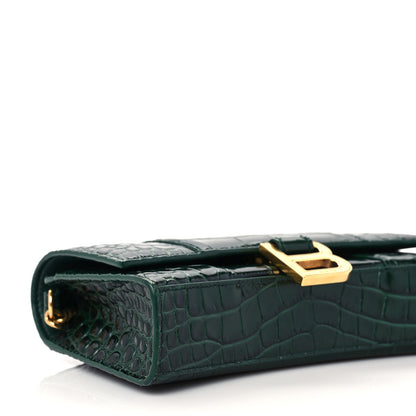 Balenciaga Shiny Calfskin Crocodile Embossed Hourglass Chain Bag Forest Green 6 of 7