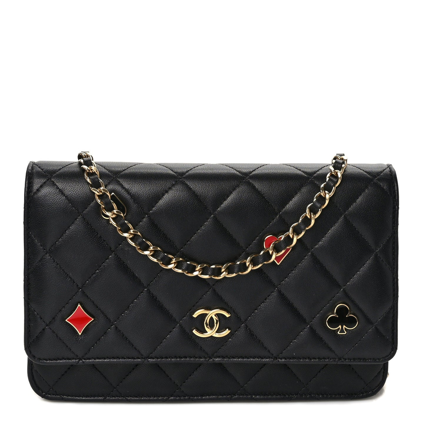 Lambskin Quilted Enamel Coco Casino Wallet On Chain WOC Black