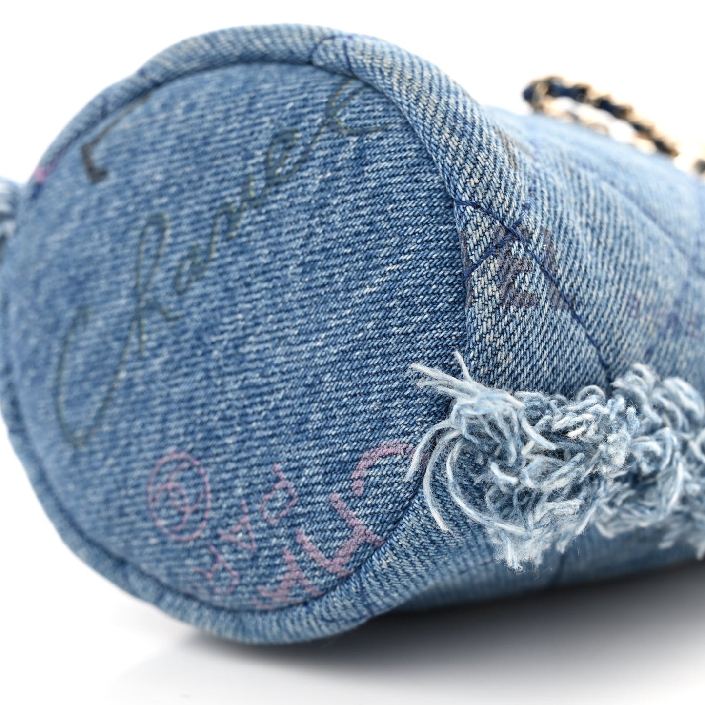 Denim Quilted Mood Mini Bucket With Chain Blue Multicolor