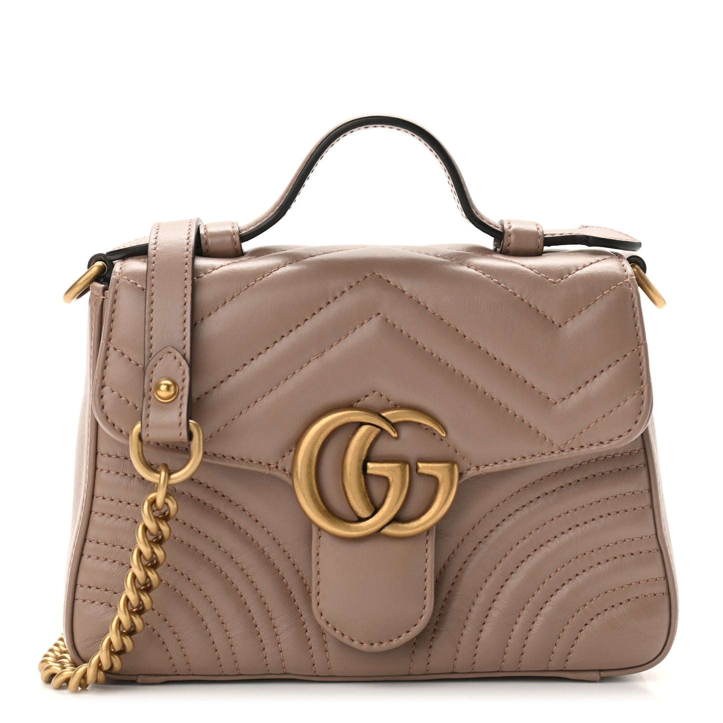 Calfskin Matelasse Mini GG Marmont Top Handle Shoulder Bag Porcelain Rose