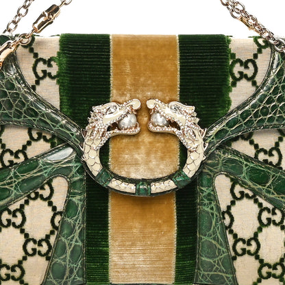 Gucci Velvet Monogram Crocodile Tom Ford Jeweled Dragon Shoulder Bag Green Beige 8 of 10