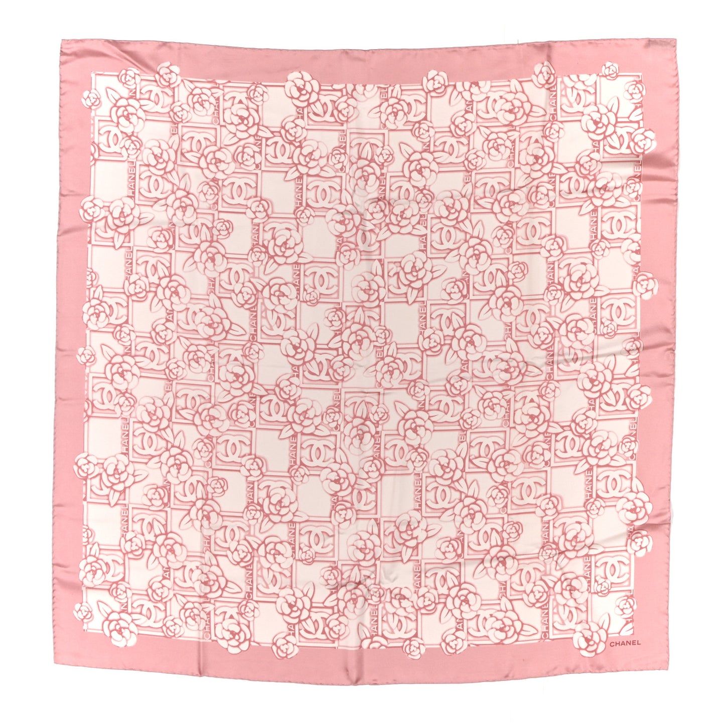Silk Camellia CC Square Scarf Light Pink Dark Pink