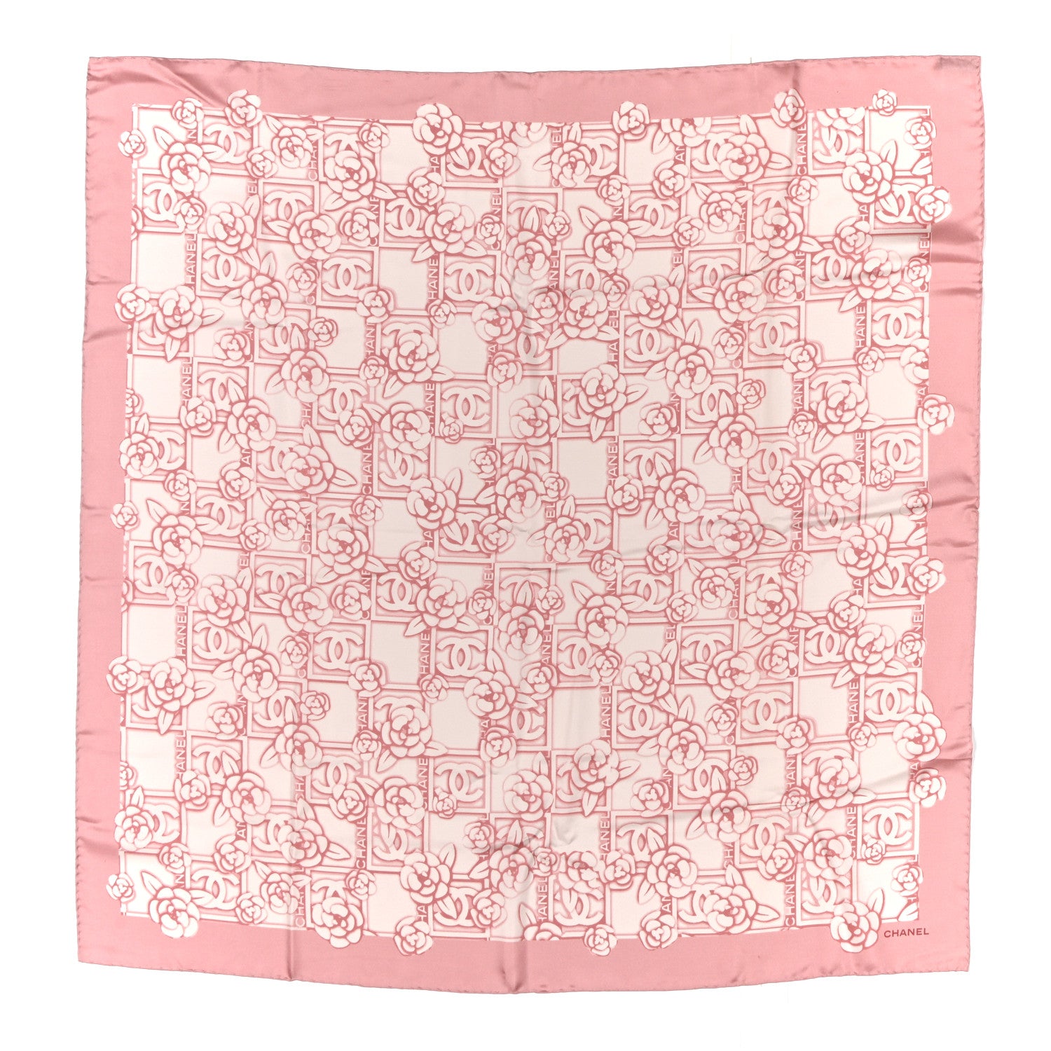 Chanel Silk Camellia CC Square Scarf Light Pink Dark Pink 1 of 3