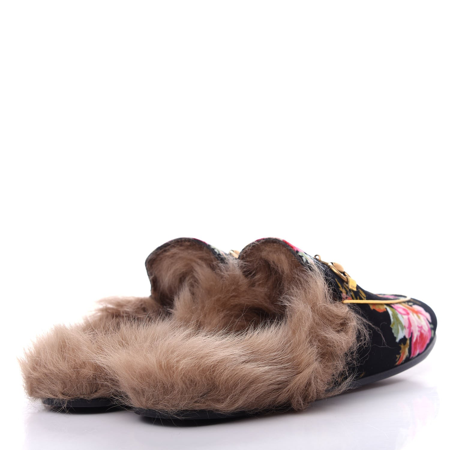 Gucci Velvet Fur Floral Womens Princetown Slippers 37 Black 4 of 10
