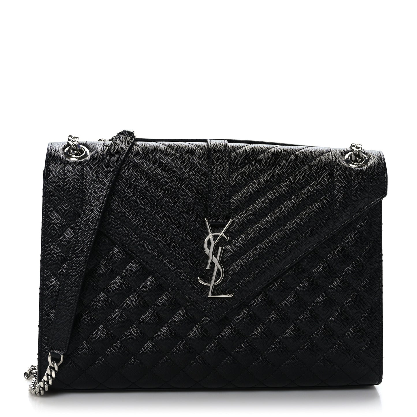 Grain De Poudre Textured Mixed Matelasse Large Triquilt Monogram Satchel Black