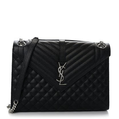 Saint Laurent Grain De Poudre Textured Mixed Matelasse Large Triquilt Monogram Satchel Black 1 of 9