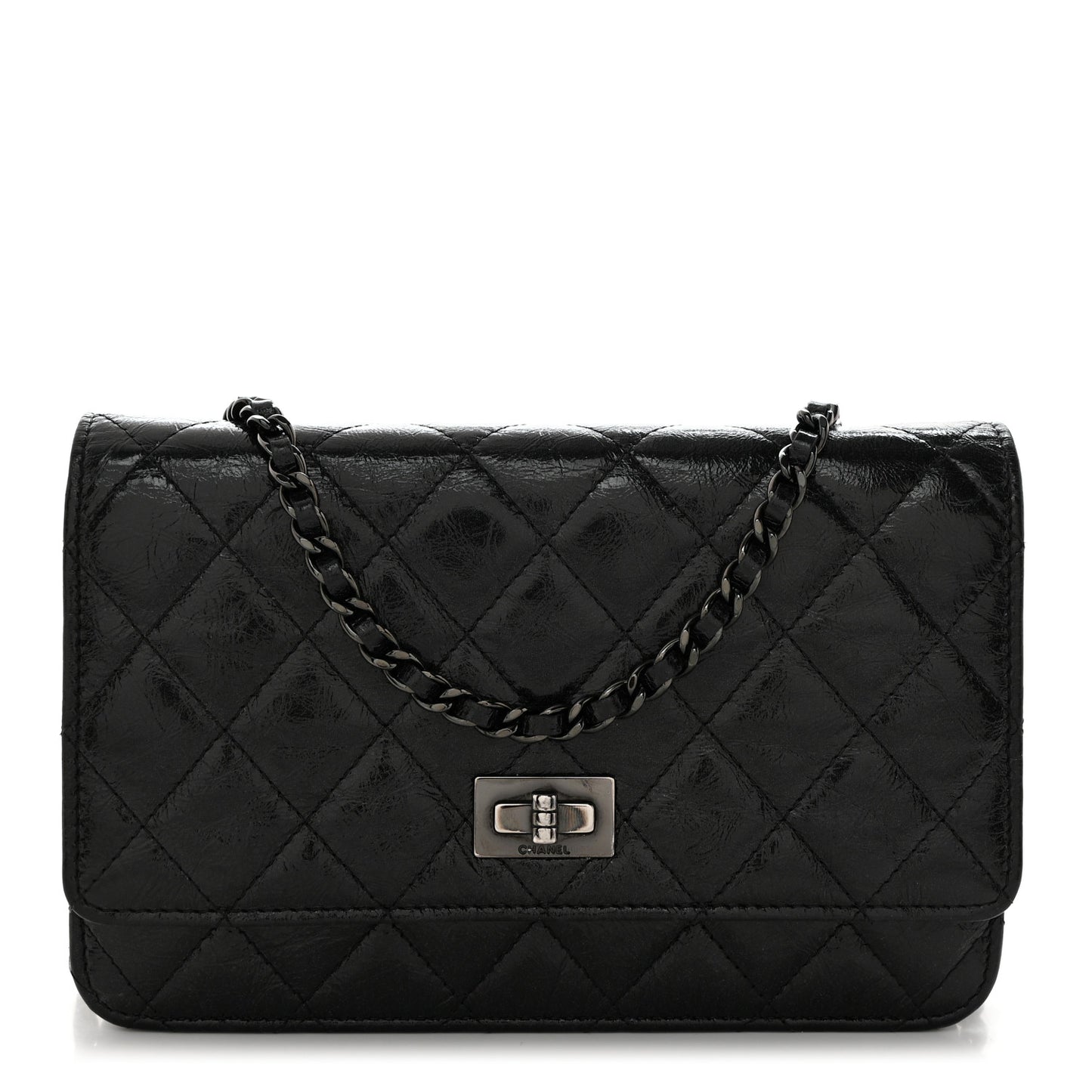 Glazed Aged Calfskin Reissue Wallet On Chain WOC Black