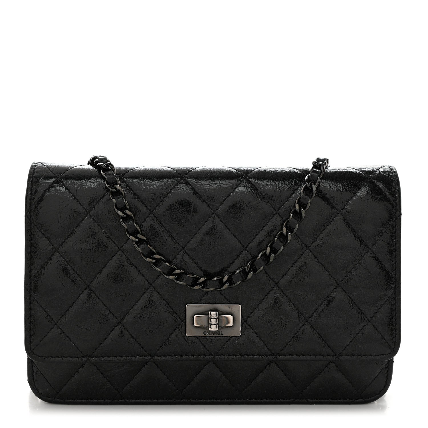 Chanel Glazed Aged Calfskin Reissue Wallet On Chain WOC Black 1 of 13