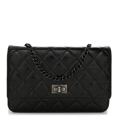 Chanel Glazed Aged Calfskin Reissue Wallet On Chain WOC Black 1 of 13