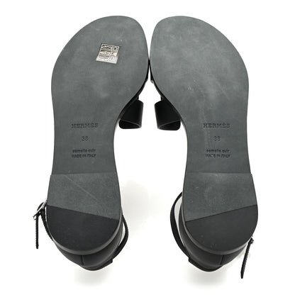 Hermes Calfskin Santorini Sandals 38 Black 6 of 10
