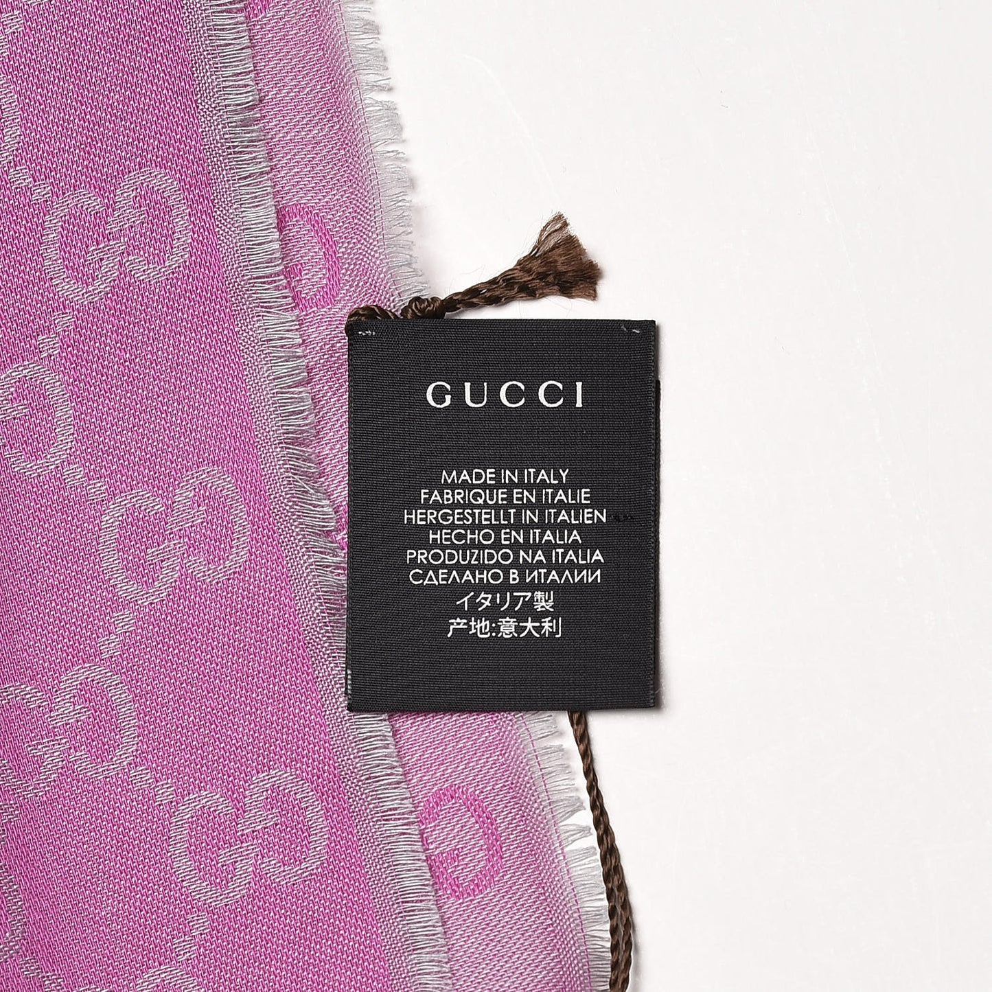 Wool Silk GG Monogram GGWeblong Fringe Scarf Shawl Zinc Pink