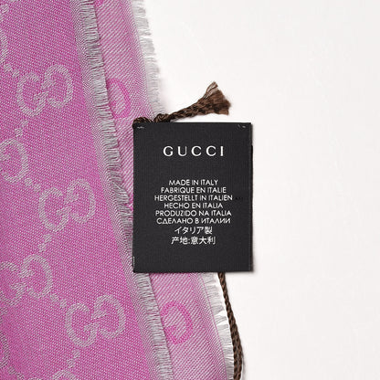 Gucci Wool Silk GG Monogram GGWeblong Fringe Scarf Shawl Zinc Pink 4 of 4
