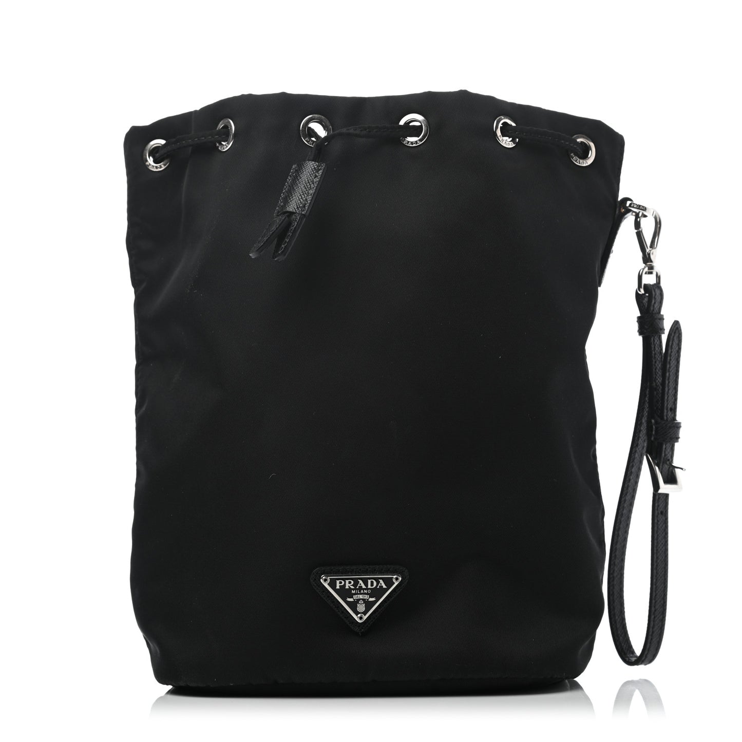 Saffiano Tessuto Nylon Vela Bucket Wristlet Black