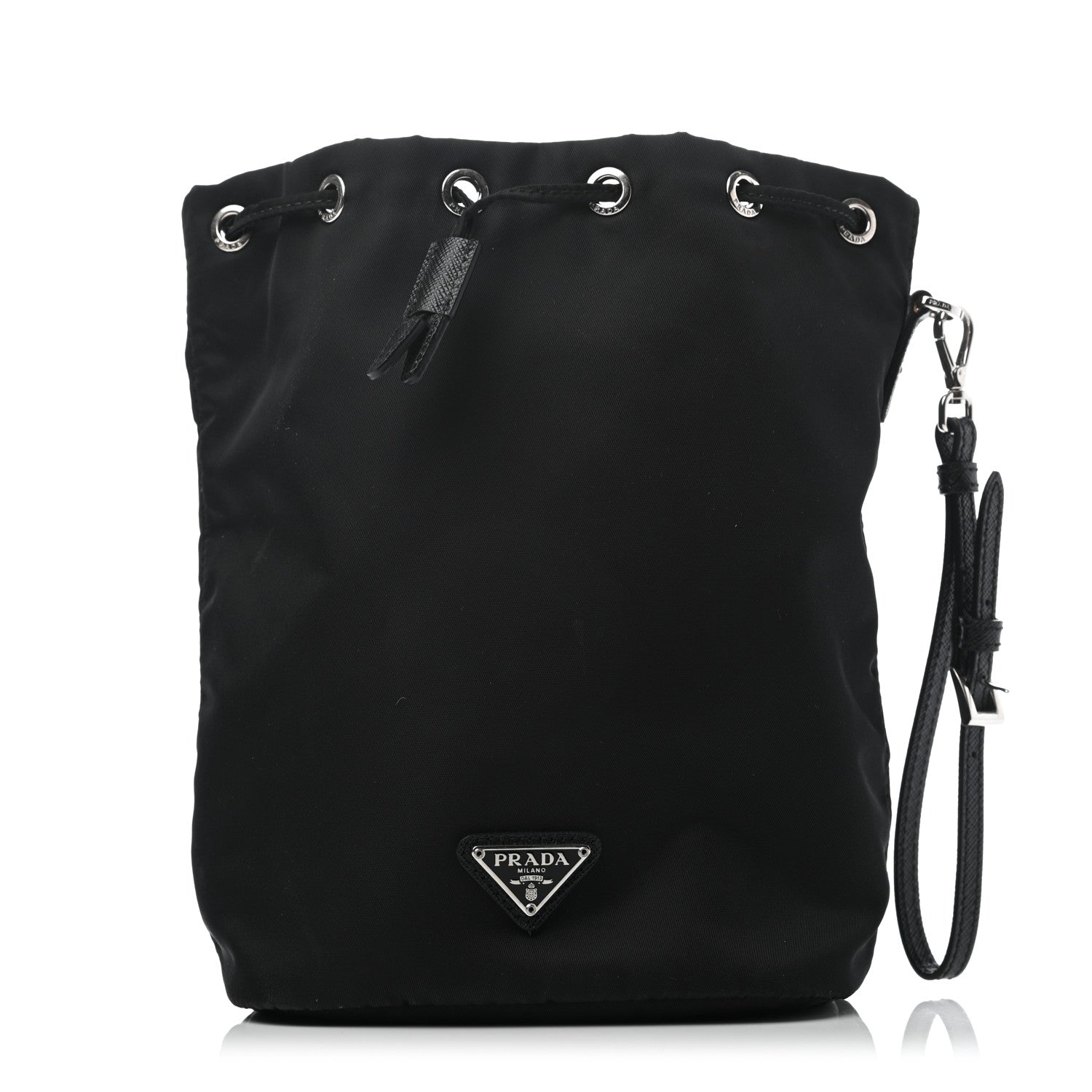 Prada Saffiano Tessuto Nylon Vela Bucket Wristlet Black 1 of 8