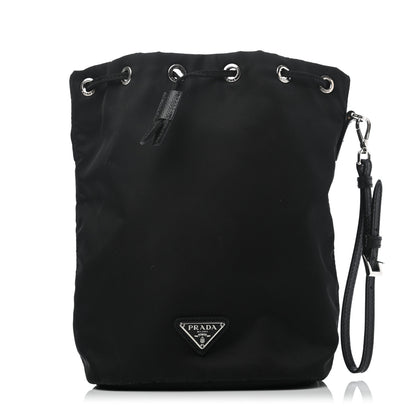 Prada Saffiano Tessuto Nylon Vela Bucket Wristlet Black 1 of 8