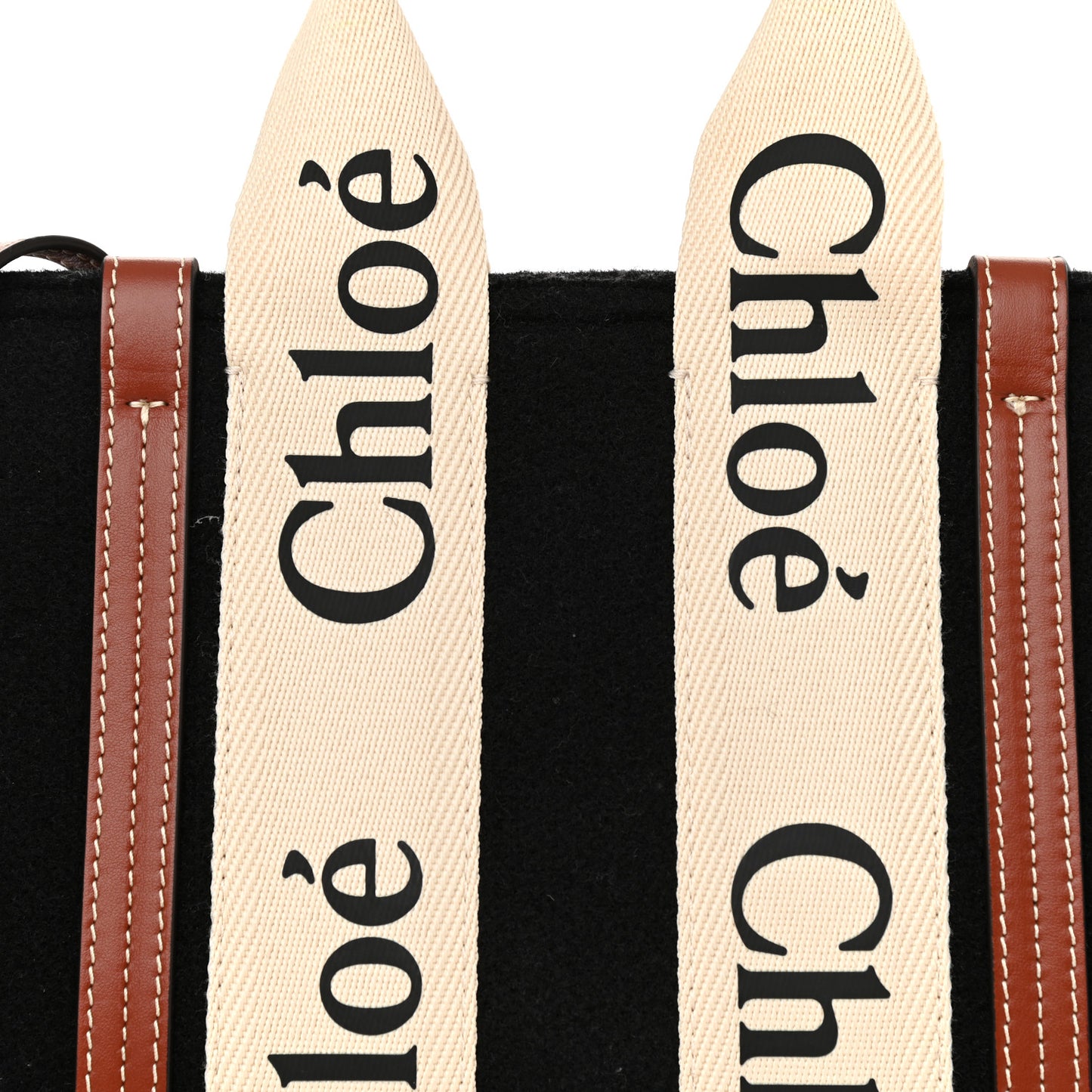 Felt Calfskin Small Woody Ribbon Tote With Strap Black