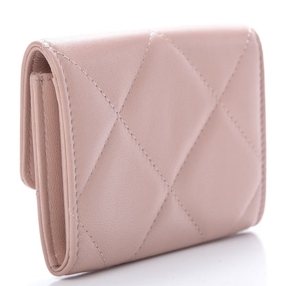 Chanel Shiny Goatskin Quilted 19 Flap Card Holder Wallet Pink 3 of 8
