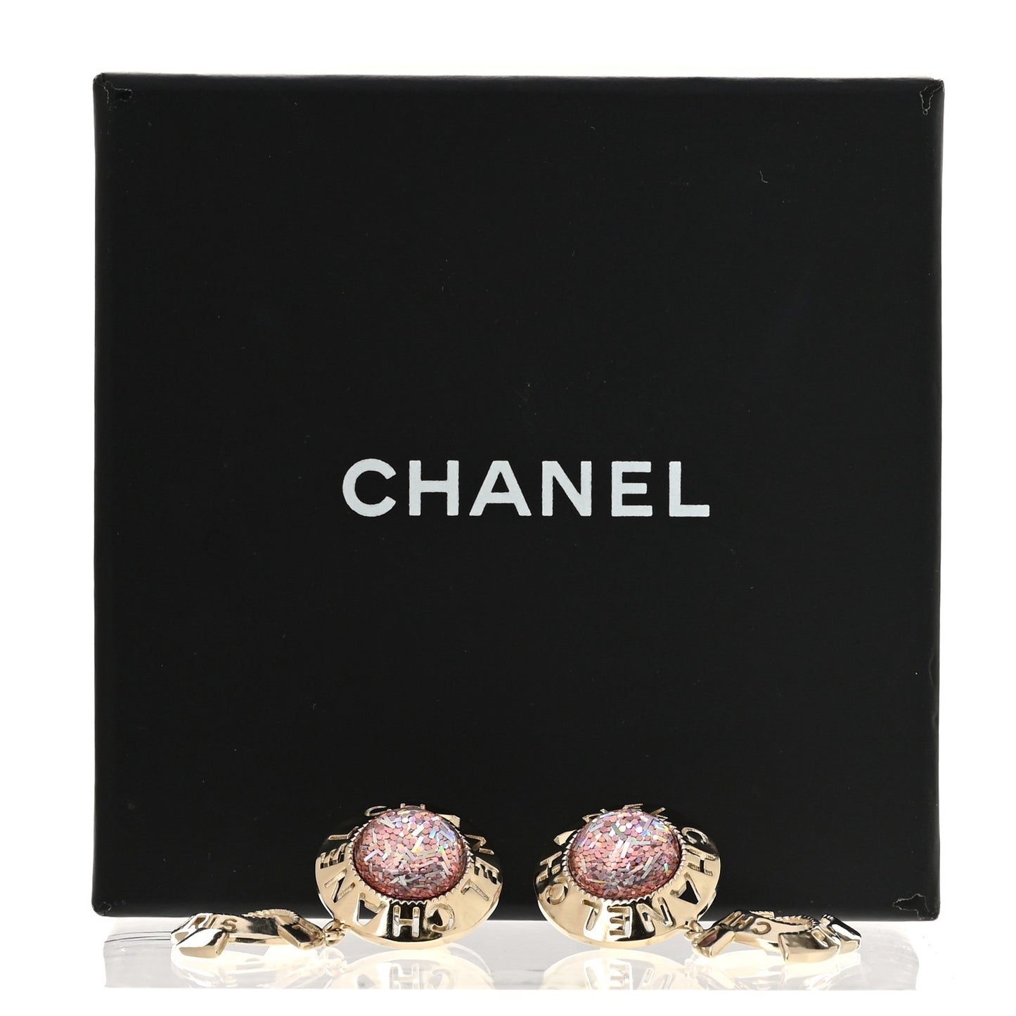 Resin Metal CC Drop Earrings Iridescent Pink Gold