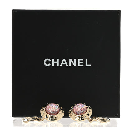 Chanel Resin Metal CC Drop Earrings Iridescent Pink Gold 5 of 5
