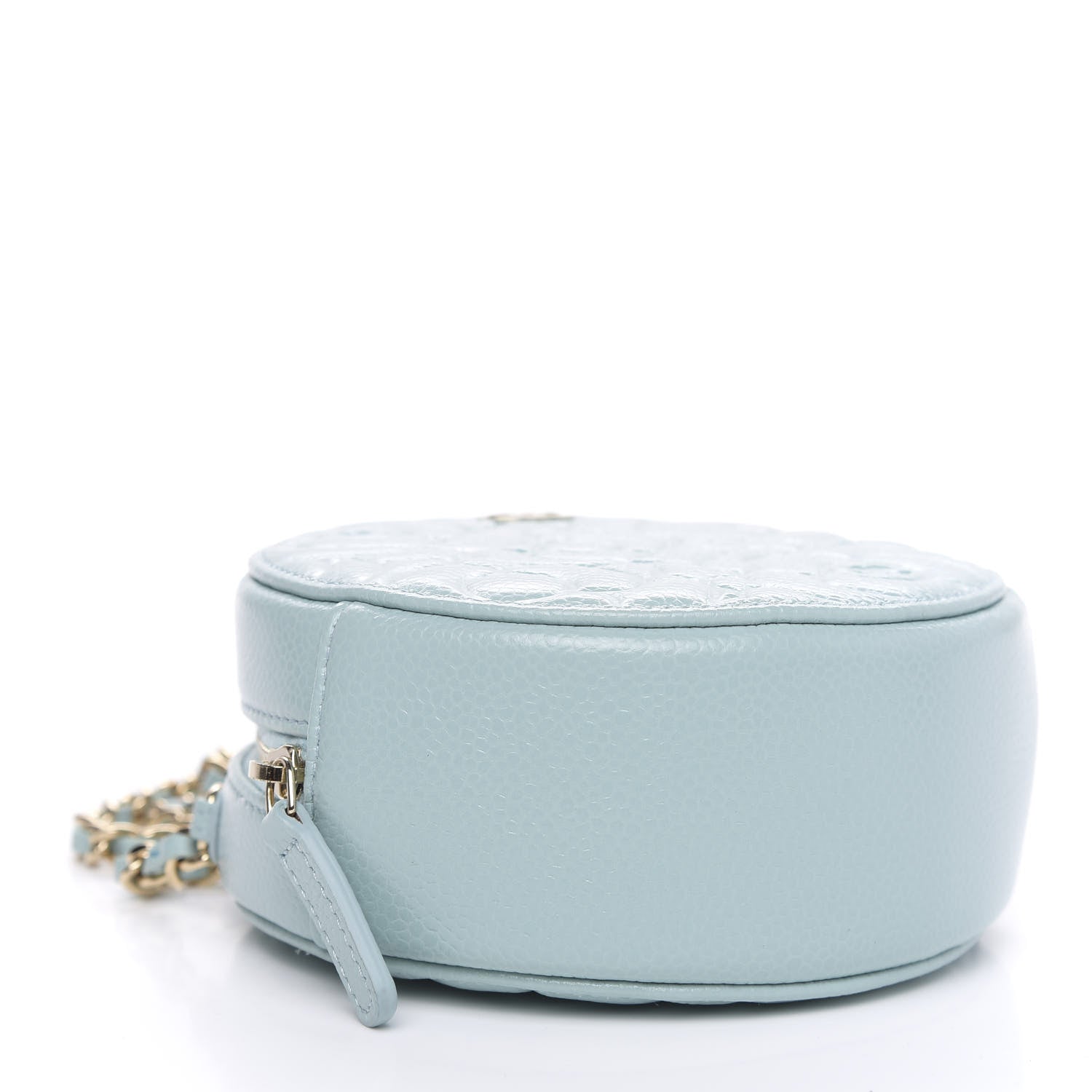 Chanel Caviar Camellia Embossed Round Clutch With Chain Light Blue 4 of 10