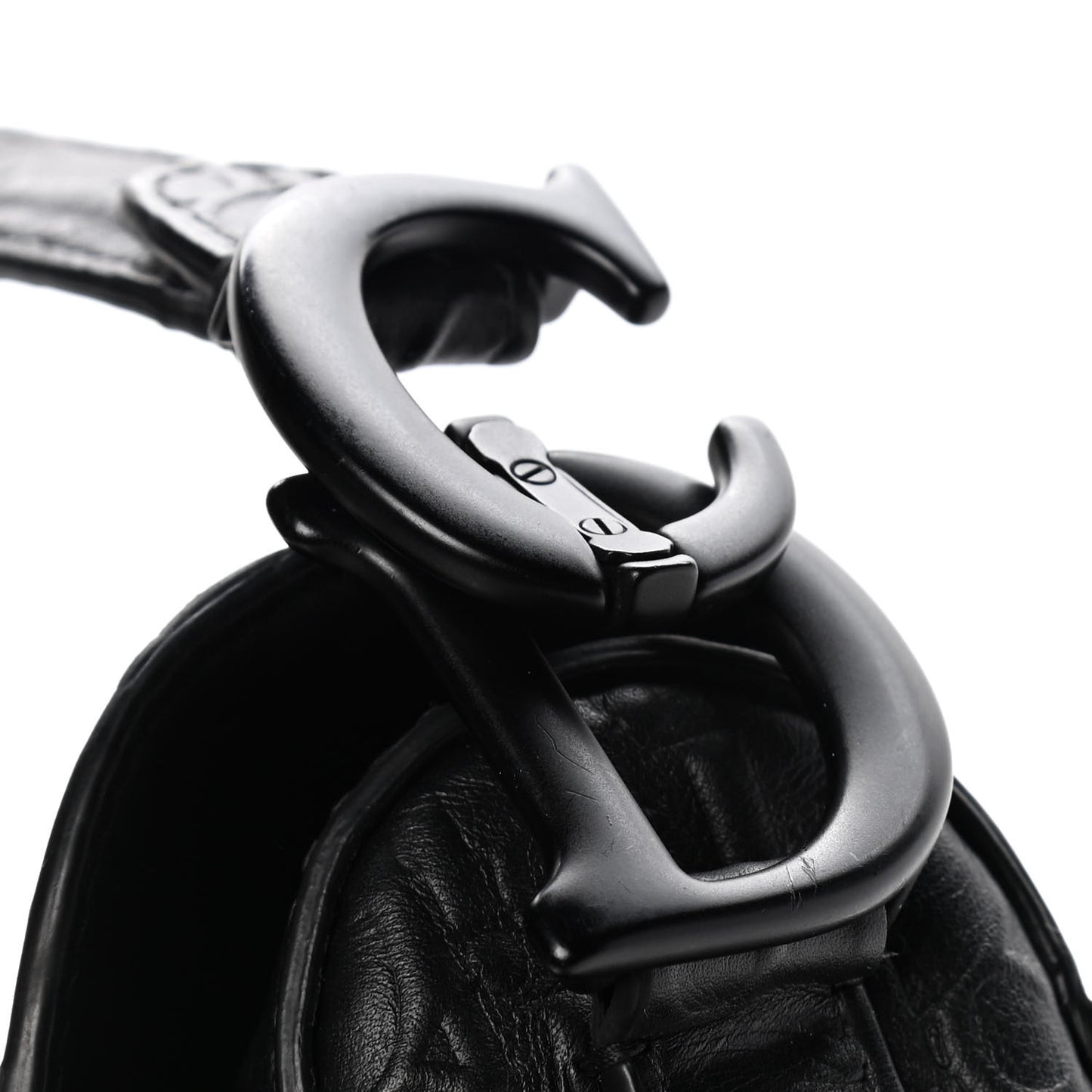 Calfskin Embossed Oblique Saddle Bag Black