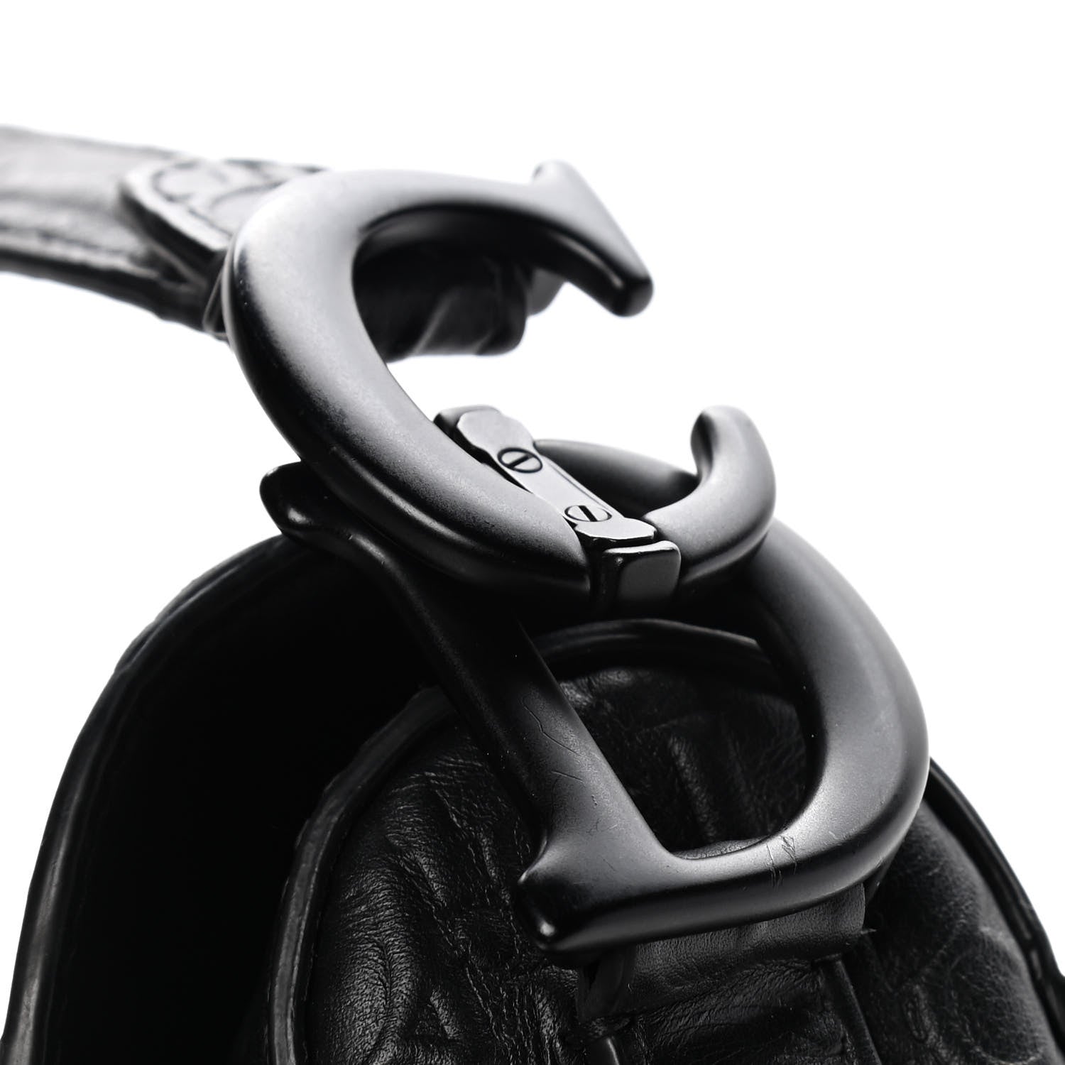 Christian Dior Calfskin Embossed Oblique Saddle Bag Black 10 of 13