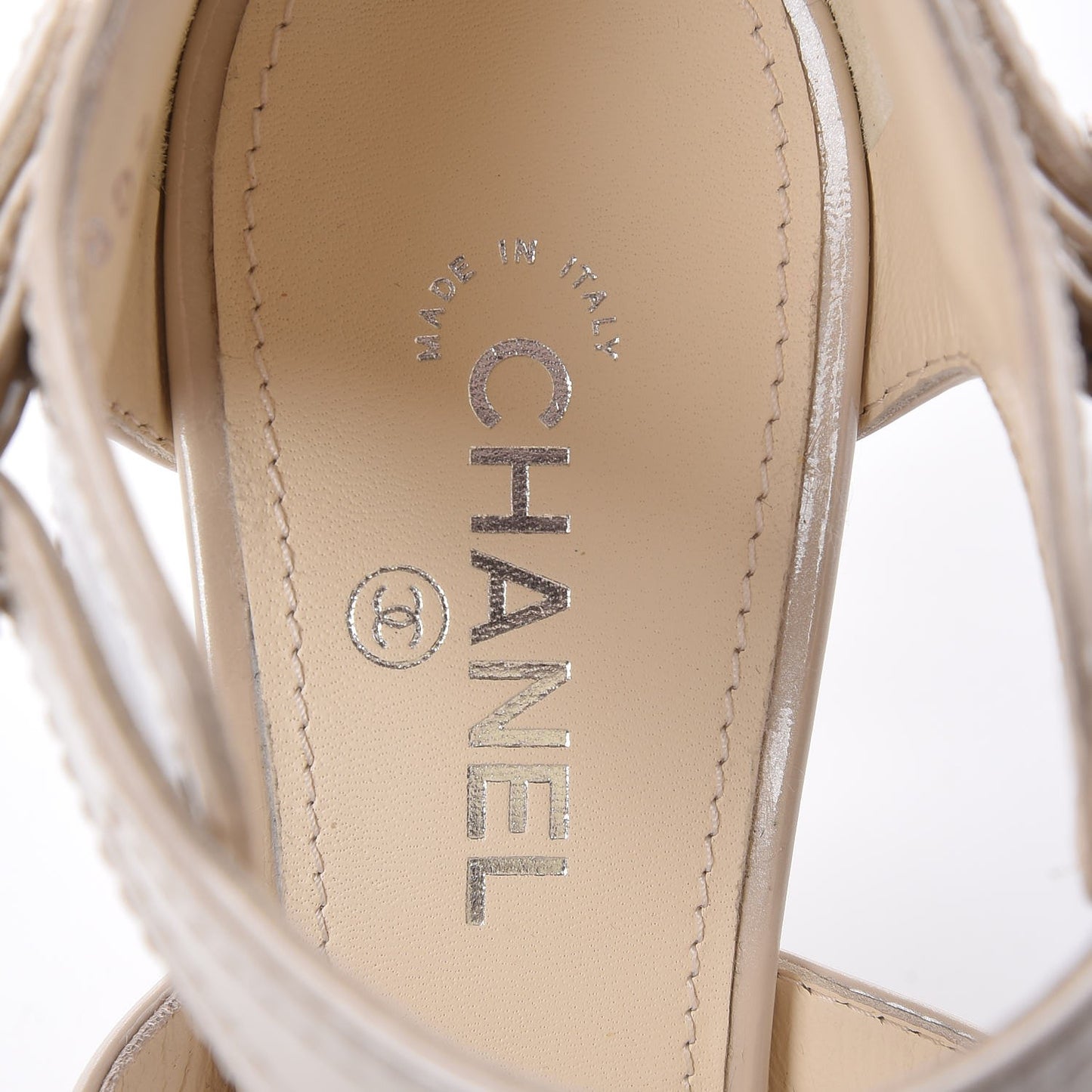 Patent Crystal CC Sandals 38 Beige Clair