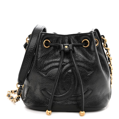 Chanel Shiny Aged Calfskin CC Chain Mini Drawstring Bag Black 1 of 12