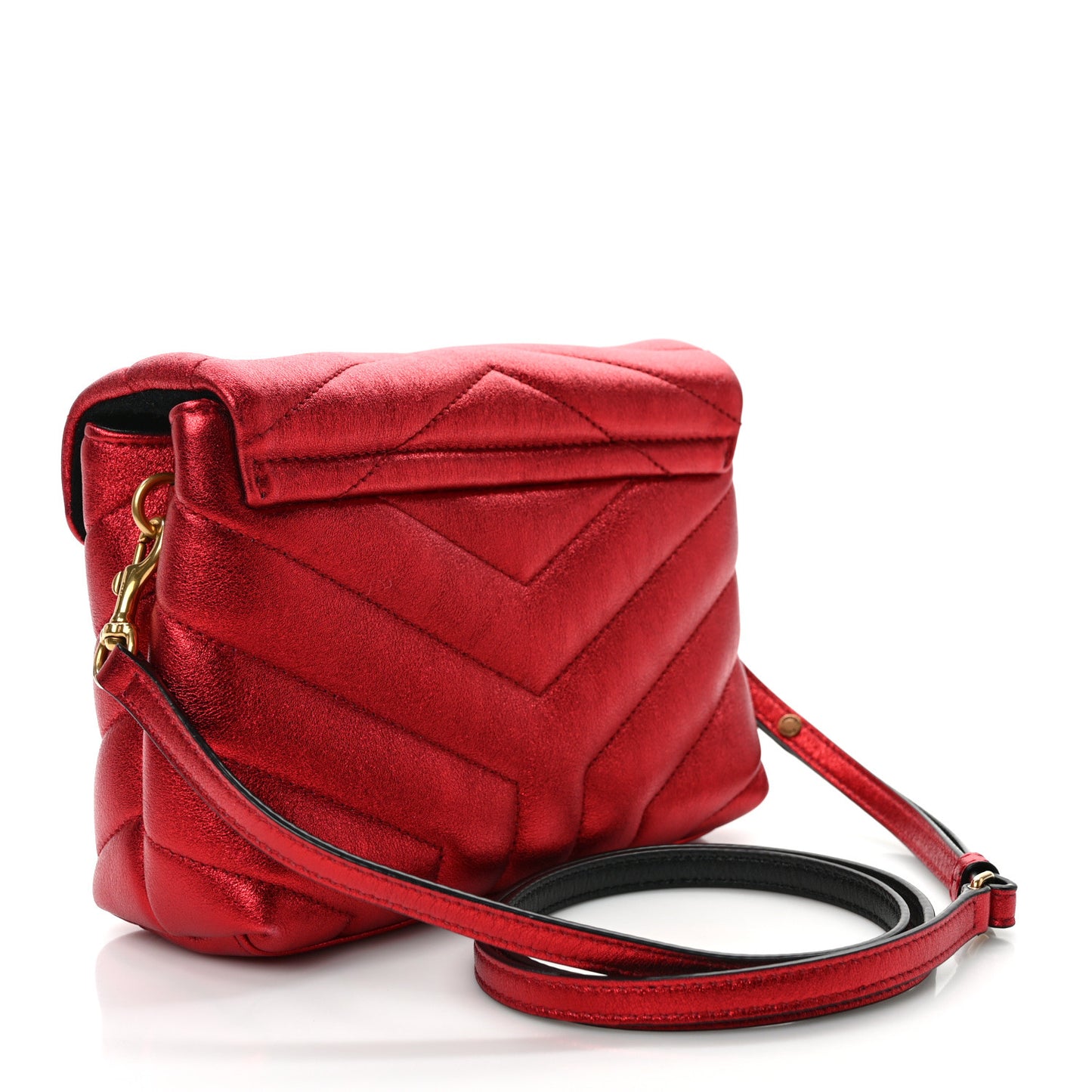 Metallic Calfskin Matelasse Toy Loulou Monogram Chain Satchel Red