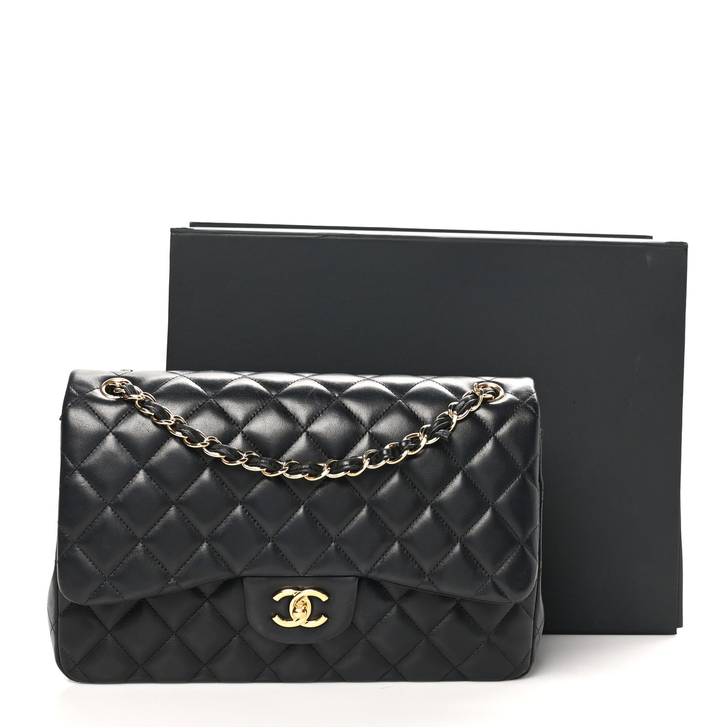Lambskin Quilted Jumbo Double Flap Black