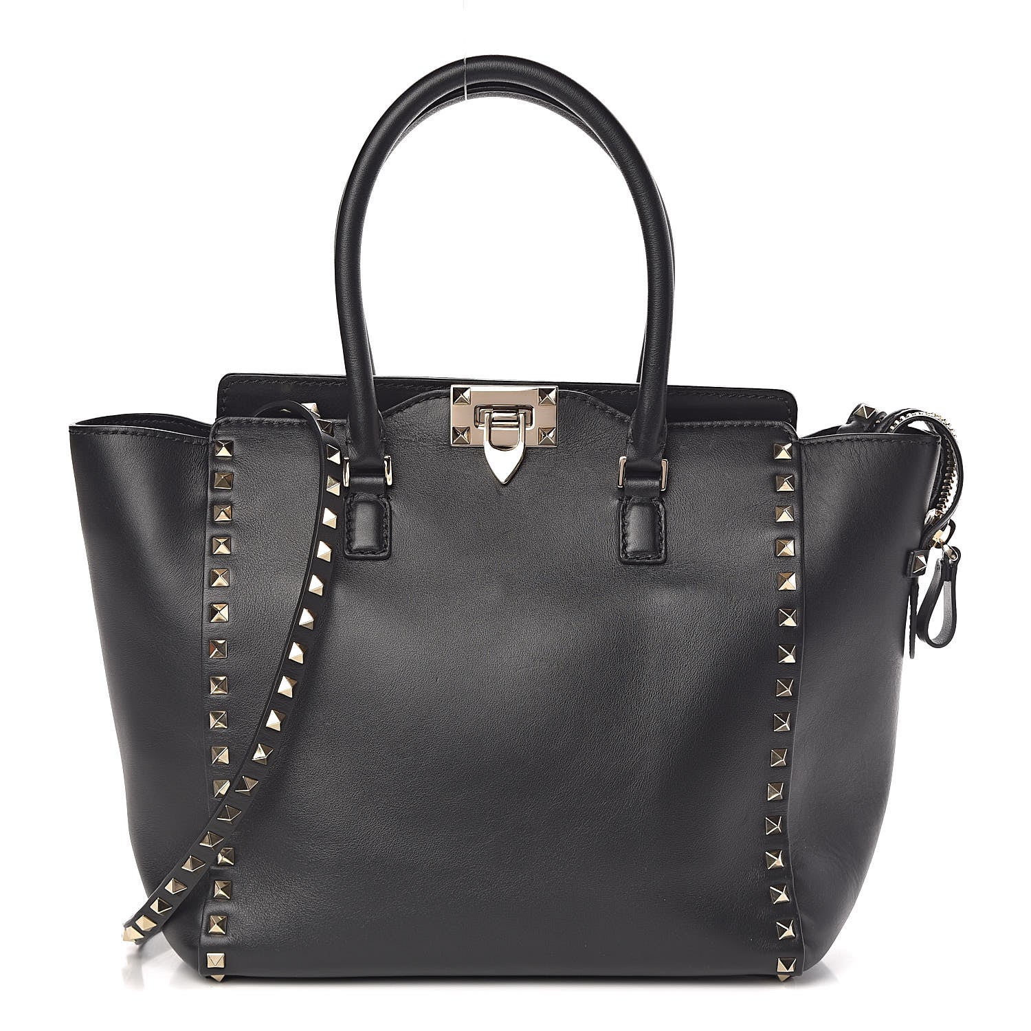 Valentino Garavani Vitello Rockstud Double Handle Tote Black 1 of 10