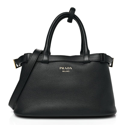Prada Soft Grain Calfskin Small Double Belt Tote Black 1 of 9