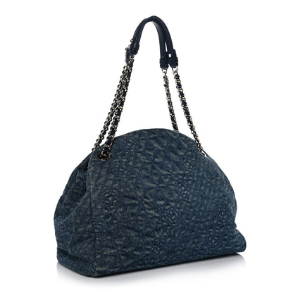 Chanel Denim Camellia Embroidered Large Just Mademoiselle Blue 2 of 11