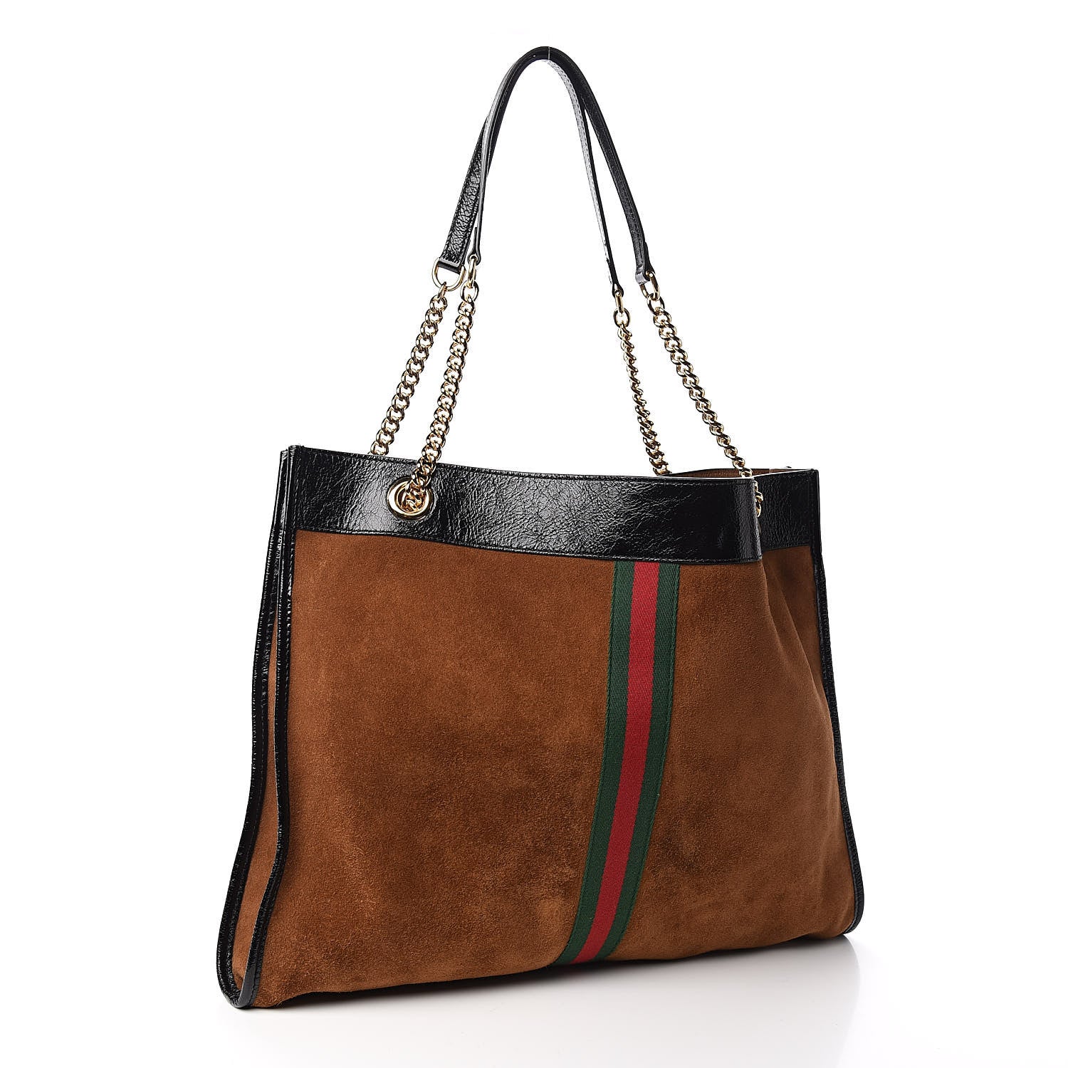 Gucci Suede Patent Large Rajah Chain Tote Nocciola Black 4 of 12