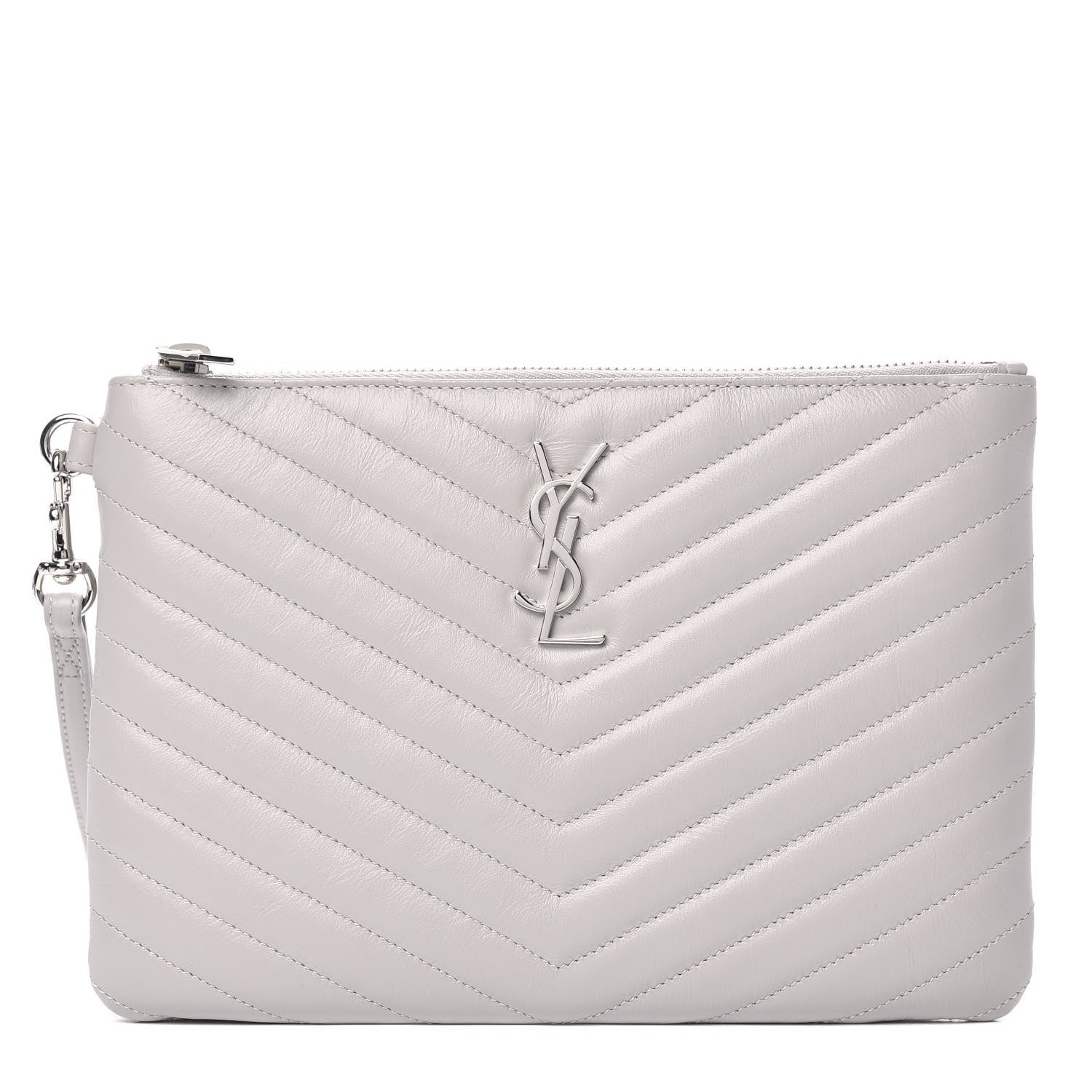Saint Laurent Calfskin Matelasse Chevron Monogram A5 Wristlet Granite 1 of 7