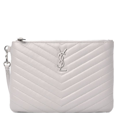 Saint Laurent Calfskin Matelasse Chevron Monogram A5 Wristlet Granite 1 of 7
