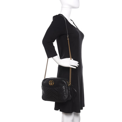 Gucci Calfskin Matelasse Medium GG Marmont Chain Shoulder Bag Black 2 of 11