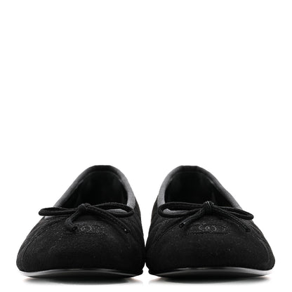 Chanel Suede Quilted Cap Toe CC Ballerina Flats 39.5 Black 3 of 11