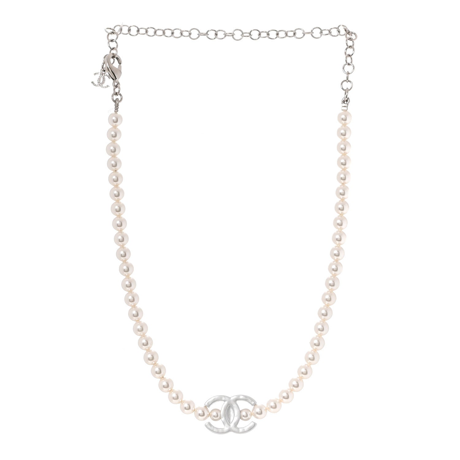 Chanel Pearl Resin CC Choker Necklace Pearly White Silver 3 of 6