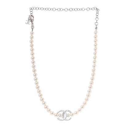Chanel Pearl Resin CC Choker Necklace Pearly White Silver 3 of 6