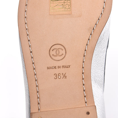 Chanel Crackled Goatskin Laminated CC Loafers 36.5 Silver 7 of 10