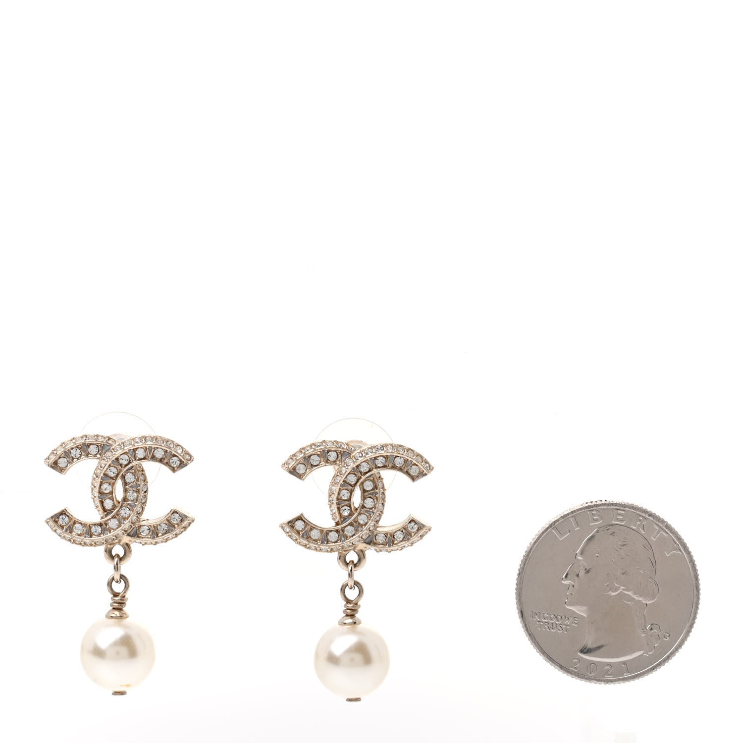 Chanel Crystal Textured CC Drop Earrings Gold 2 of 4