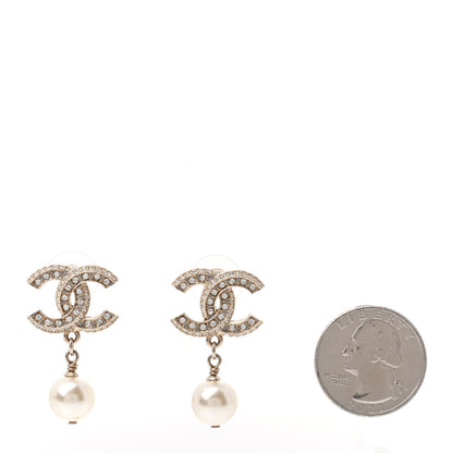 Chanel Crystal Textured CC Drop Earrings Gold 2 of 4