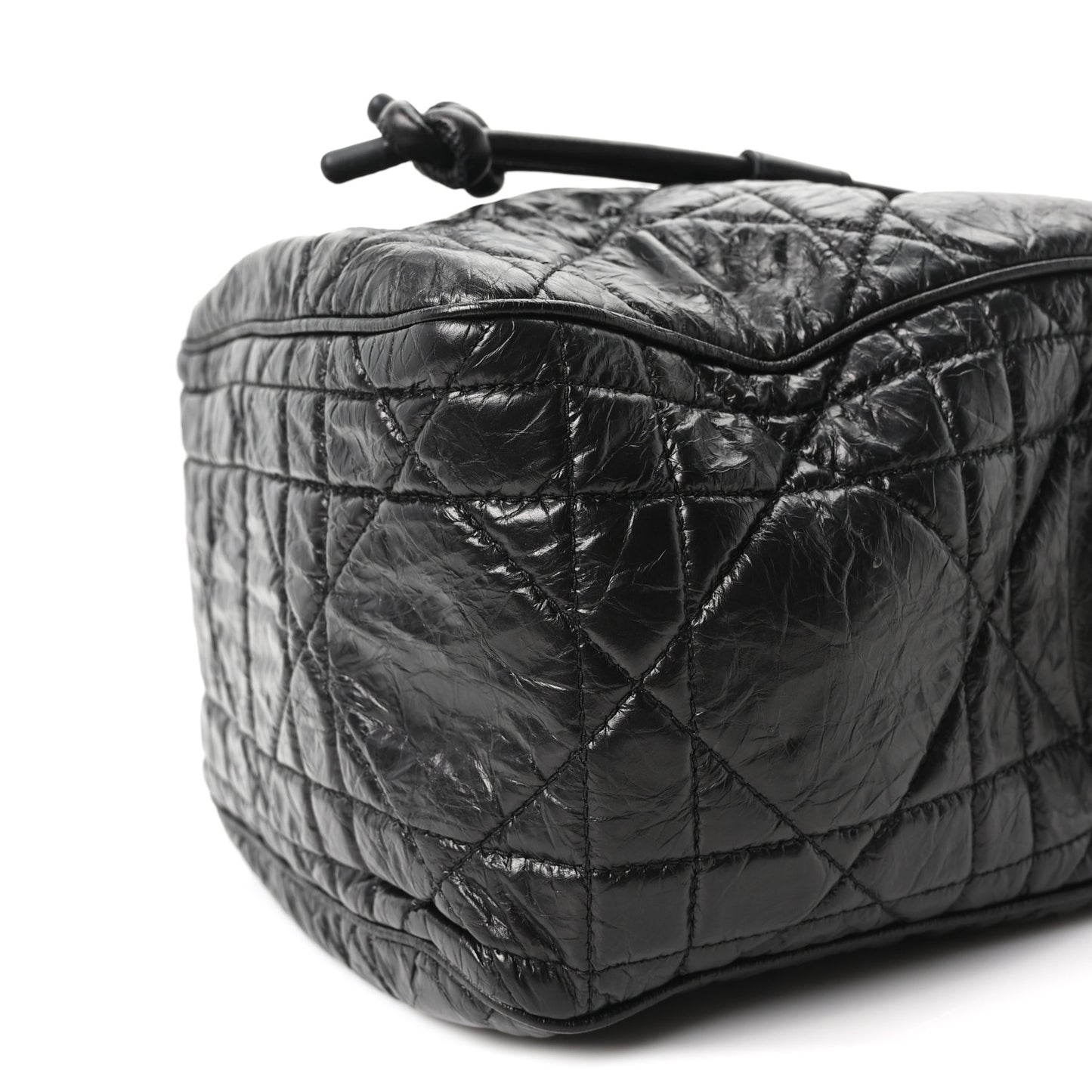 Crinkled Calfskin Macrocannage Small D-Motion Bag Black