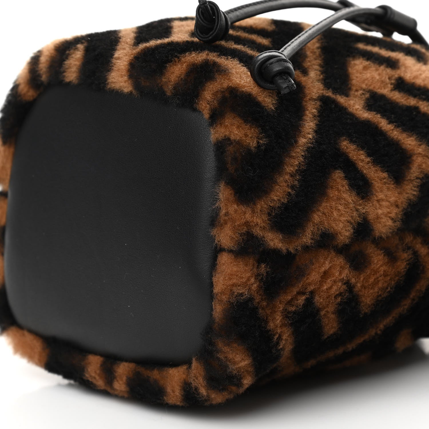 Fendi Shearling Vitello Dolce F is Fendi Macro FF 1974 Mini Mon Tresor Bucket Bag Tobacco Black 10 of 11